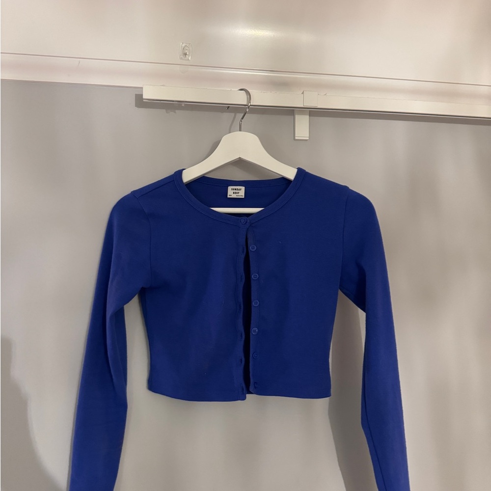 Aritzia Sunday Best Blue Button-Up Cardigan